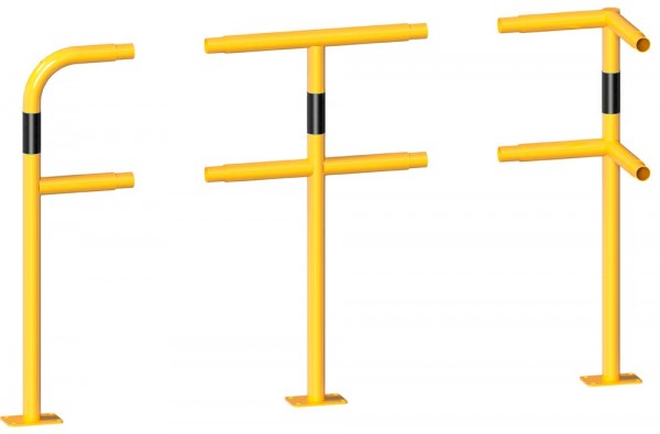 Standpfosten für Schutzgeländer (gelb/schwarz), zum Aufdübeln (Ø 48 mm Stahlrohr)