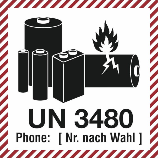Verpackungsetiketten UN 3480 - mit Text nach Wahl