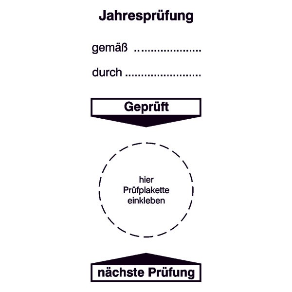 Grundplakette - Jahresprüfung gemäß ... durch ...