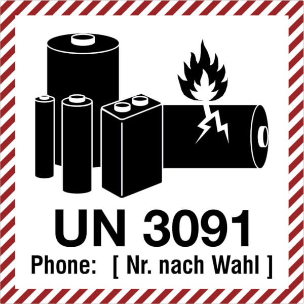 Verpackungsetiketten UN 3091 - mit Text nach Wahl