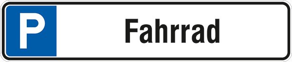 Parkplatzschild Symbol: P, Text: Fahrrad