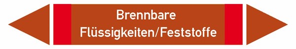Rohrleitungskennzeichnung auf Bogen Gruppe 8, Brennbare Flüssigkeiten, (rot, braun, rot)