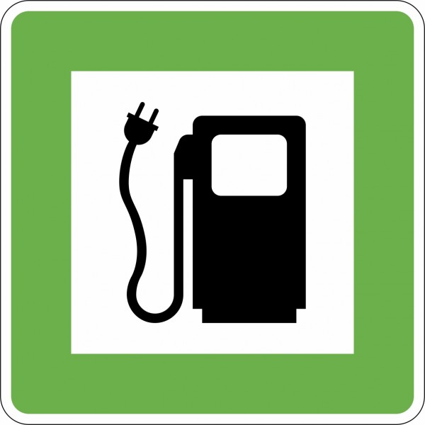 Hinweisschild E-Tankstelle für Elektroauto, Elektrotankstelle