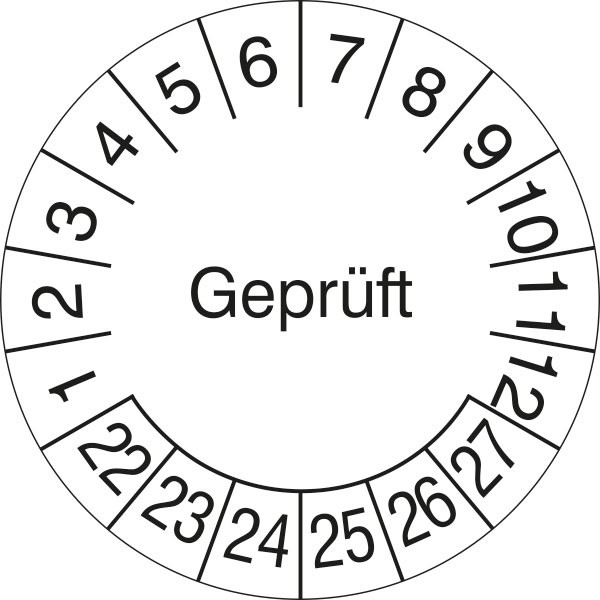 Prüfplakette Geprüft - weiß/schwarz (Rolle mit 1000 Stück)