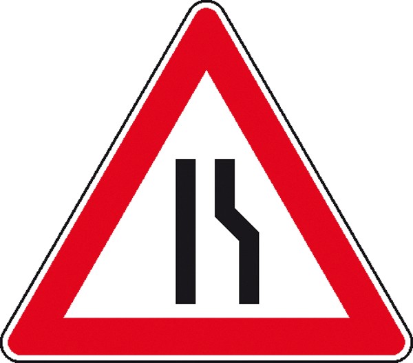 Verkehrszeichen - StVO Nr. 121-10 Einseitig rechts verengte Fahrbahn