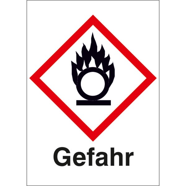 GHS-Gefahrstoffetikett, mit Text: Gefahr