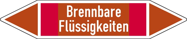 Rohrleitungskennzeichnung auf Bogen Gruppe 8, Brennbare Flüssigkeiten, (rot, braun, rot)