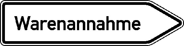 Verkehrsschild Wegweiser nach rechts weisend, Text: Warenannahme