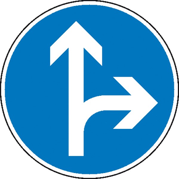 Verkehrszeichen - StVO Nr. 214 Vorgeschriebene Fahrtrichtung geradeaus und rechts