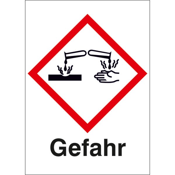 GHS-Gefahrstoffetikett, mit Text: Gefahr