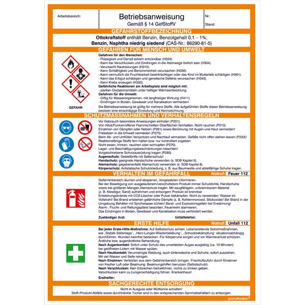 Betriebsanweisung Ottokraftstoff/Benzin