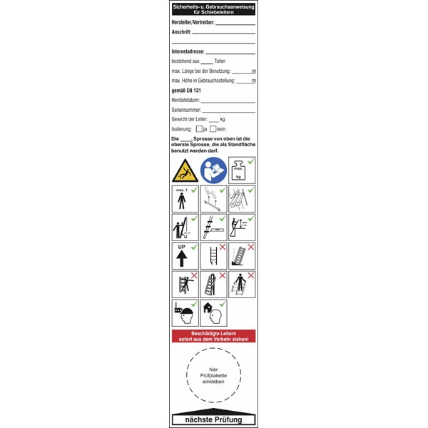 Grundplakette für Schiebeleitern