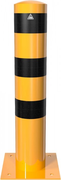 Stahlrohrpoller Ø 193 mm, zum Aufdübeln mit Bodenplatte (gelb/schwarz)