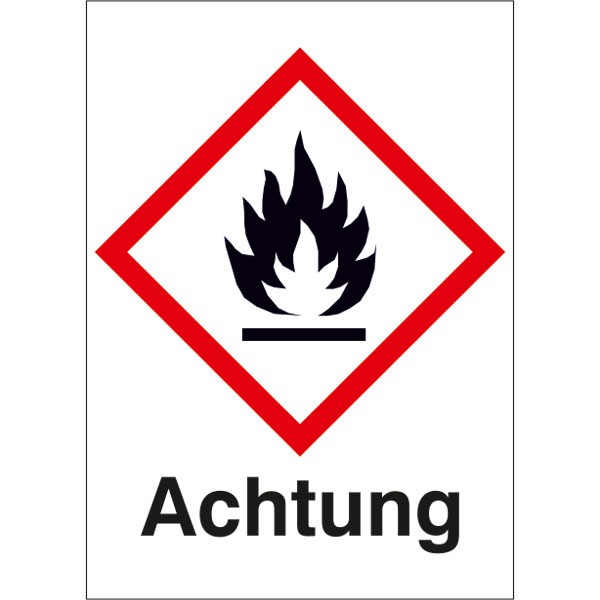 GHS-Gefahrstoffetikett, mit Text: Achtung