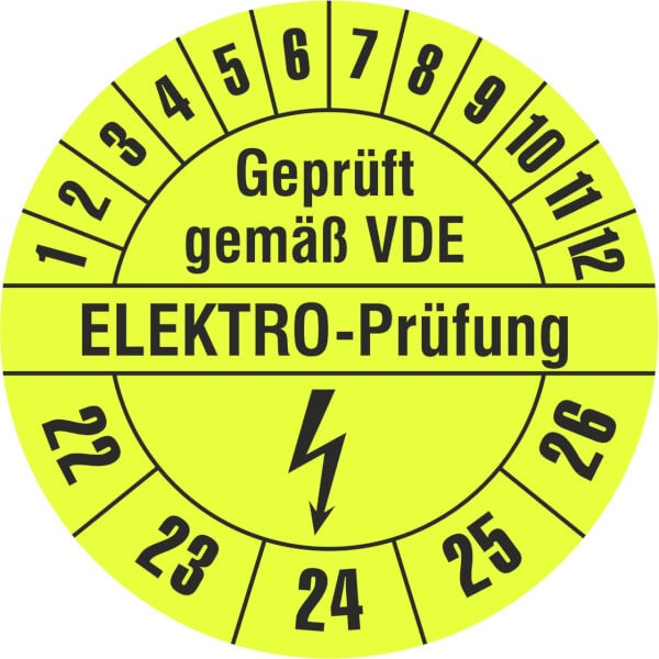 Prüfplakette Geprüft gemäß VDE - ELEKTRO PRÜFUNG - gelb/schwarz