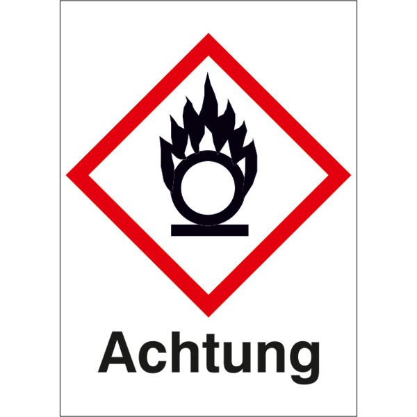 GHS-Gefahrstoffetikett, mit Text: Achtung
