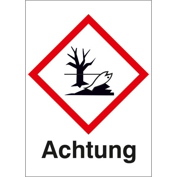 GHS-Gefahrstoffetikett, mit Text: Achtung