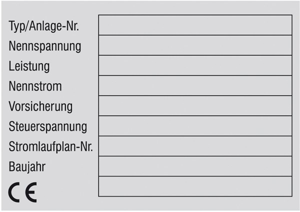 Typenschild auf Bogen zur Selbstbeschriftung