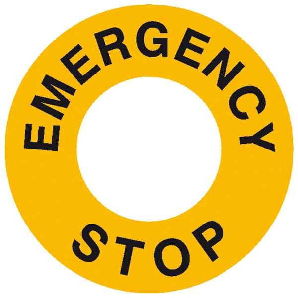 Maschinenkennzeichnung - Not Aus - gelb/schwarz Text: Emergency Stop Kunststoff, selbstklebend