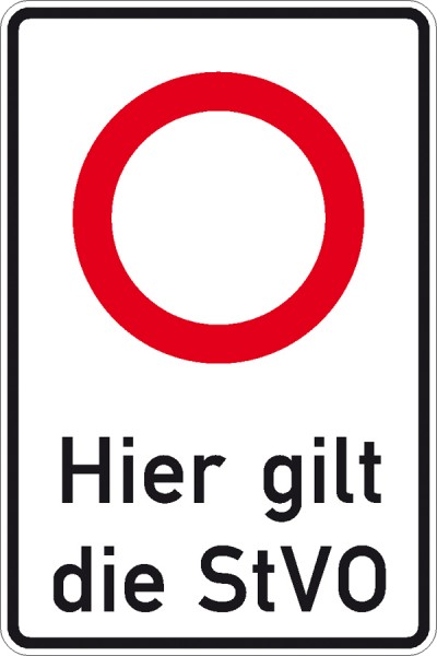 Verkehrsschild StVO-Zeichen: Zulässige Höchstgeschwindigkeit ? Text: Hier gilt die StVO mit Angabe d