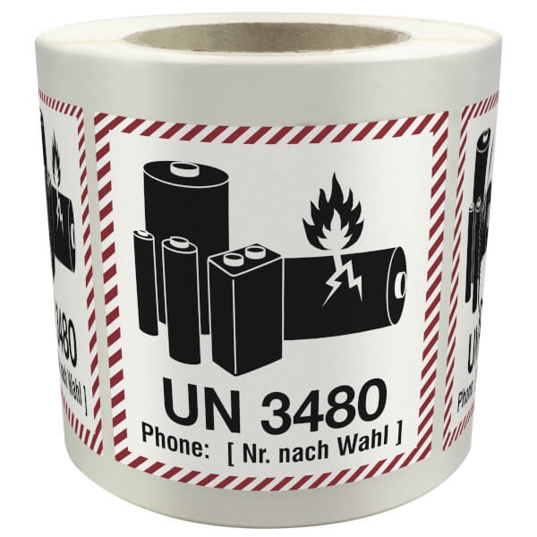 Verpackungsetiketten UN 3480 - mit Text nach Wahl